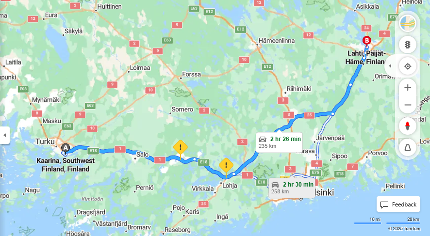 Kaarinasta Lahteen - Etaisyys, Ajaminen, Kuljetus ja Matkustusvaihtoehdot