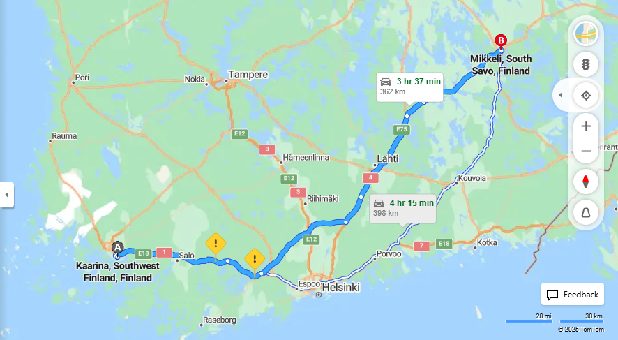 Kaarinasta Mikkeliin - Etaisyys, Ajo, Liikenne ja Matkustamisvaihtoehdot