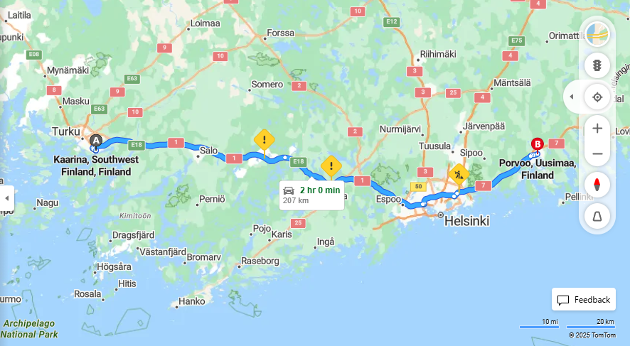 Kaarinasta Porvooseen - Etaisyys, Ajo, Kuljetus ja Matkavaihtoehdot
