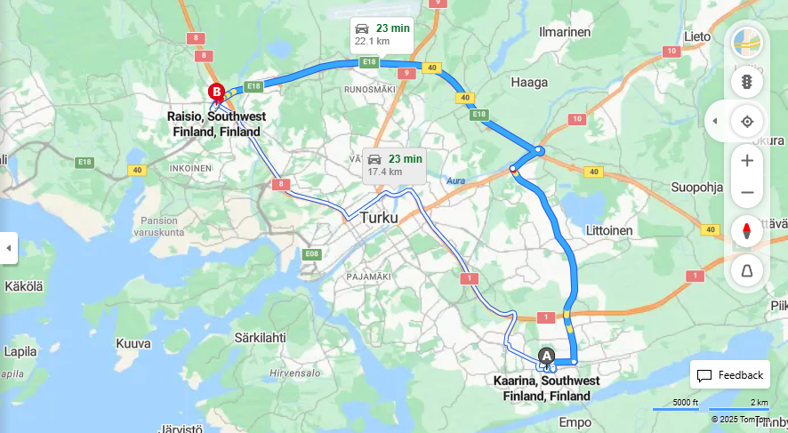 Kaarinasta Raisioon - Etaisyys, Ajoreitit, Liikkumis- ja Matkavaihtoehdot