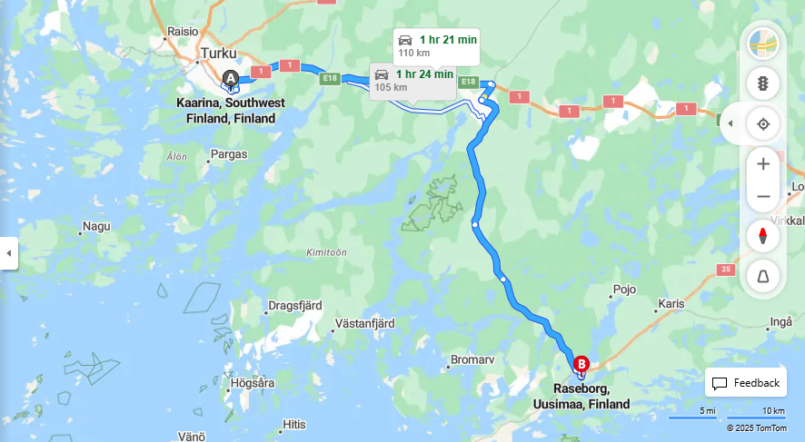 Kaarinasta Raseborgiin - Etaisyys, Ajo, Liikenne ja Matkustusvaihtoehdot