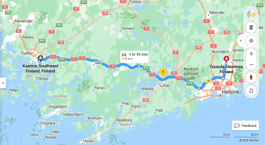 Kaarinasta Tuusulaan - Etaisyys, Ajo, Liikkuminen ja Matkustusvaihtoehdot