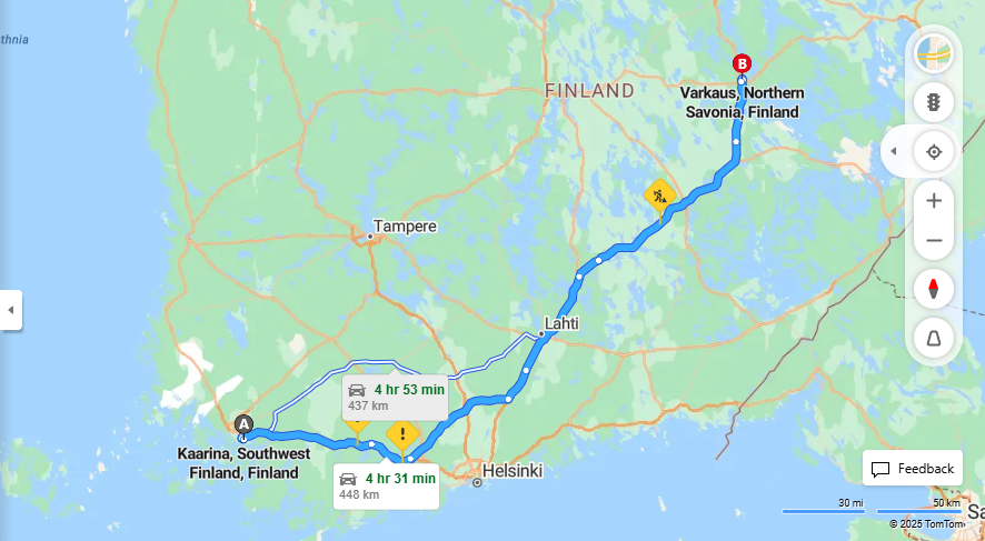 Kaarinasta Varkauteen - Etaisyys, Ajaminen, Kuljetus ja Matkustusmahdollisuudet