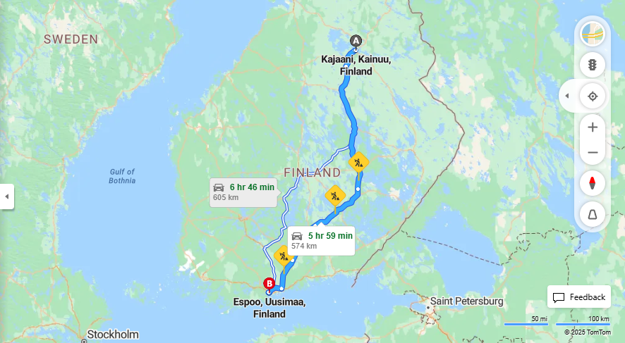 Kajaanista Espooseen - Etaisyys, Ajomatka, Liikkumisvaihtoehdot ja Matkustusmahdollisuudet