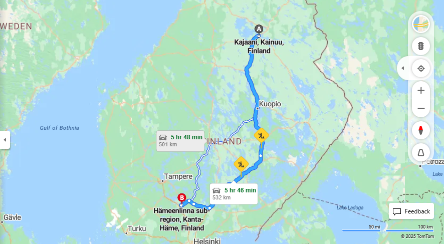Kajaanista Hameenlinnaan - Matka, Ajo, Kuljetus ja Matkustusvaihtoehdot
