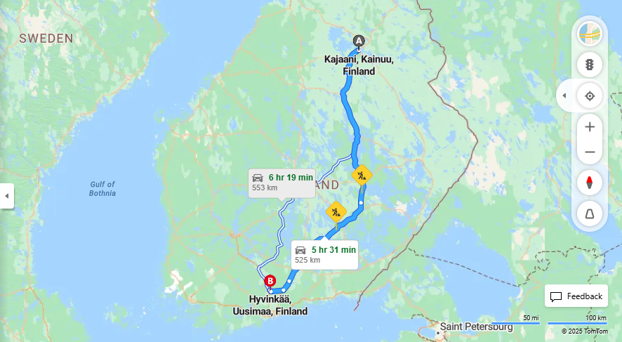 Kajaanista Hyvinkaan - Etaisyys, Ajo, Kuljetus ja Matkustusvaihtoehdot