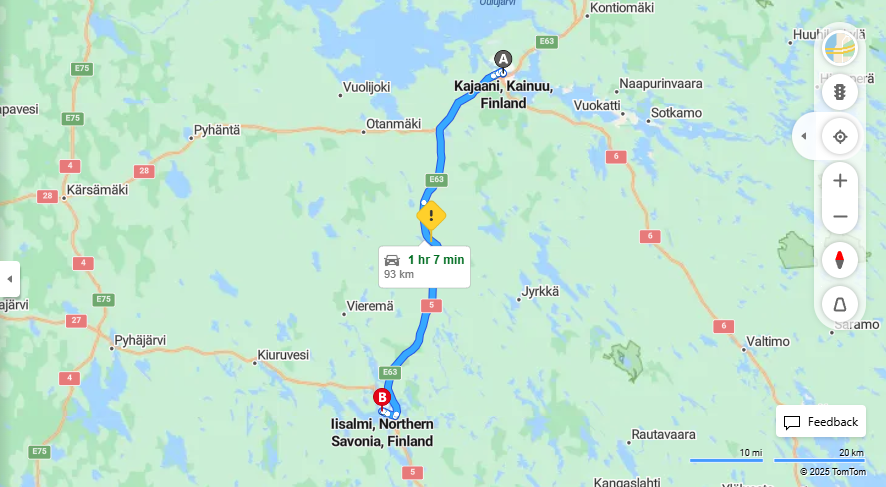 Kajaanista Iisalmeen - Etaisyys, Ajo, Kuljetus ja Matkustusmahdollisuudet