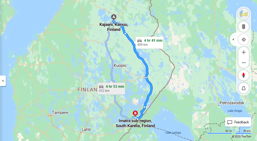 Kajaanista Imatralle - Etaisyys, Ajomatka, Kuljetus ja Matkavaihtoehdot