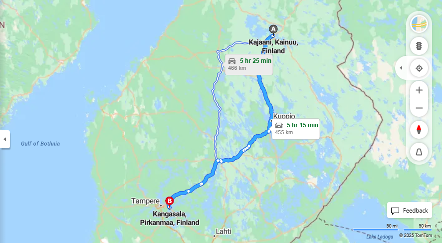 Kajaanista Kangasalalle - Matka, Ajo, Kuljetus ja Matkustamisvaihtoehdot