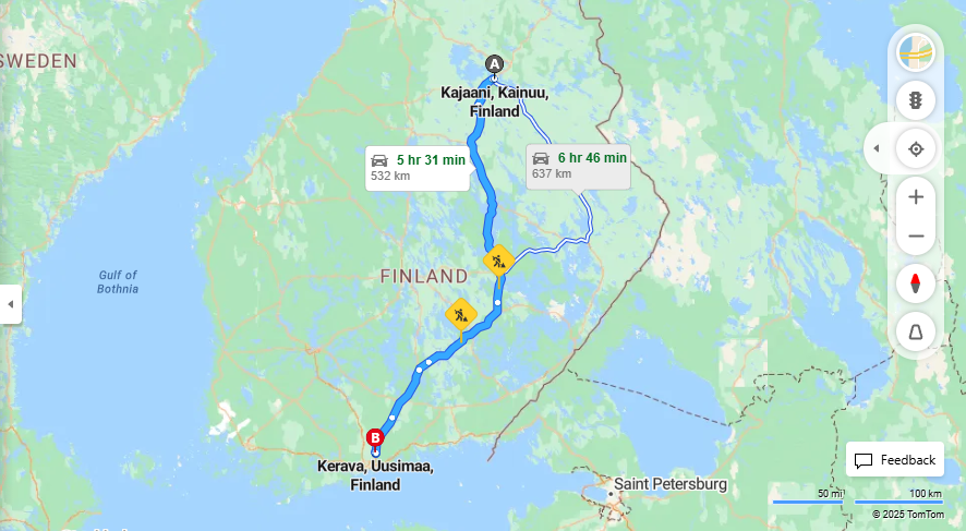 Kajaanista Keravalle - Etaisyys, Ajaminen, Kuljetus ja Matkustusmahdollisuudet