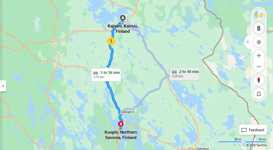 Kajaanista Kuopioon - Etaisyys, Ajo, Liikenneyhteydet ja Matkustusvaihtoehdot