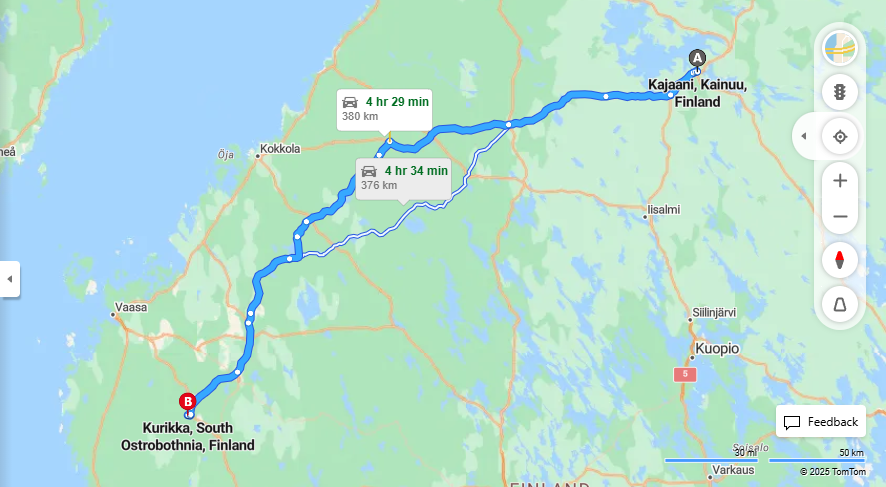 Kajaanista Kurikkaan - Vali, Ajomatka, Kuljetus ja Matkustamisvaihtoehdot
