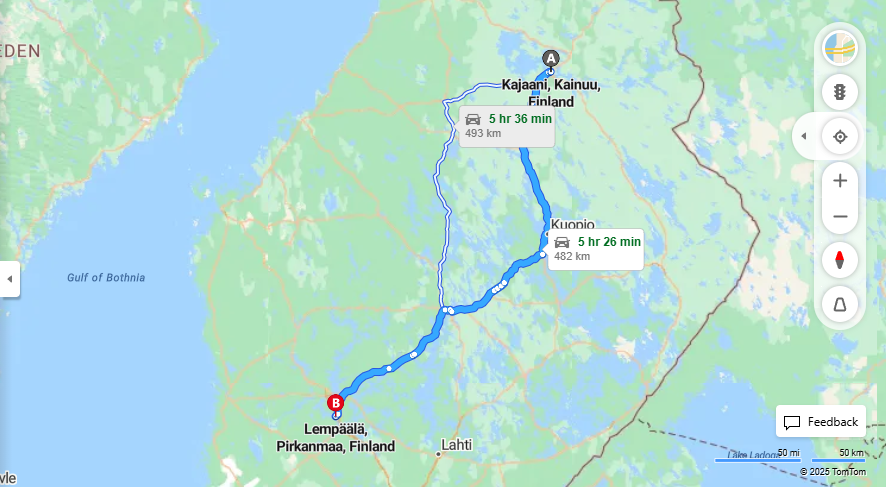 Kajaanista Lempaalaan - Etaisyys, Ajomatka, Liikenne ja Matkustusmahdollisuudet
