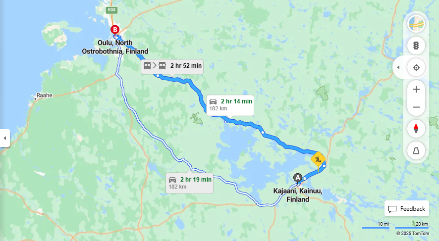 Kajaanista Ouluun - Etaisyys, Ajo, Liikenne ja Matkustusvaihtoehdot