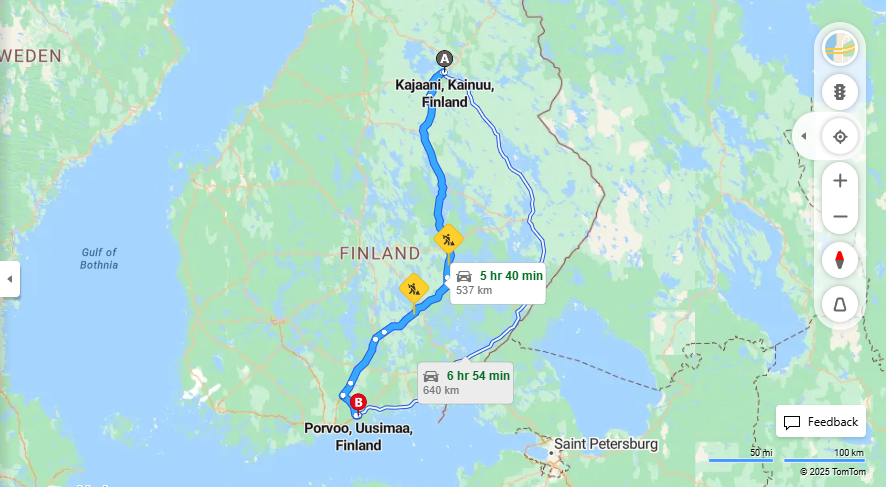 Kajaanista Porvooseen - Etaisyys, Ajoneuvot, Kuljetus ja Matkavaihtoehdot