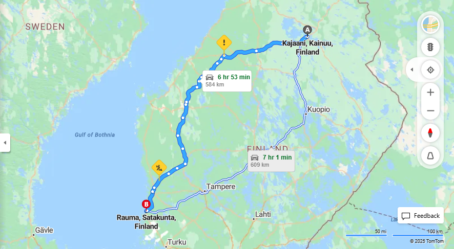 Kajaanista Raumaan - Etaisyys, Ajo, Kuljetus ja Matkustusvaihtoehdot