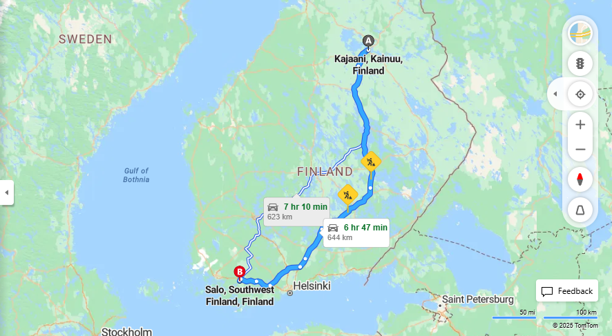 Kajaanista Saloon - Etaisyys, Ajomatka, Kuljetus ja Matkustusvaihtoehdot