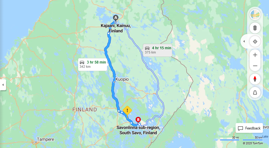 Kajaanista Savonlinnaan - Etaisyys, ajo, liikenne ja matkustusvaihtoehdot