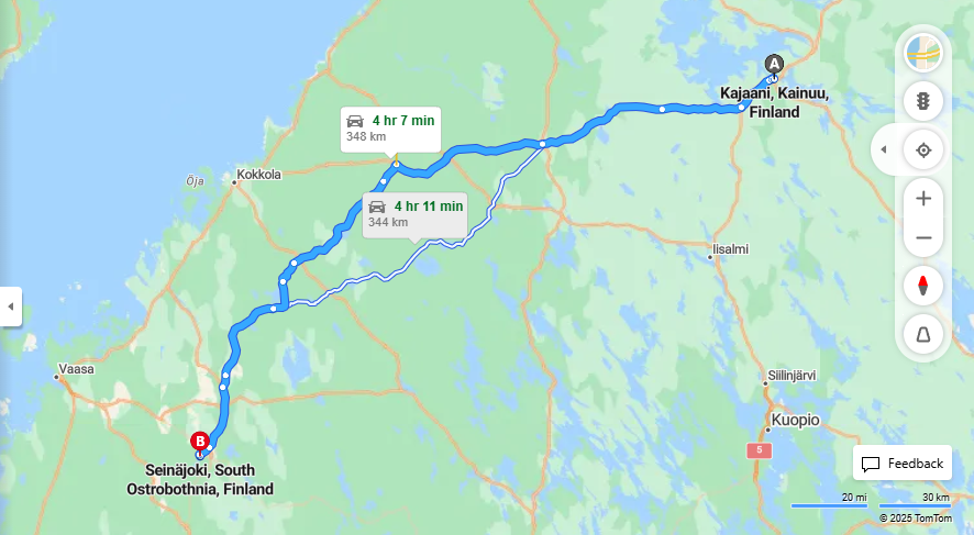 Kajaanista Seinajoelle - Etaisyys, Ajoinnit, Kuljetus ja Matkustusvaihtoehdot