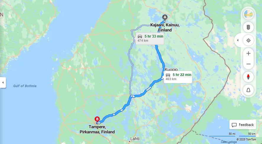 Kajaanista Tampereelle - Etaisyys, Ajomatka, Kuljetus ja Matkustusvaihtoehdot