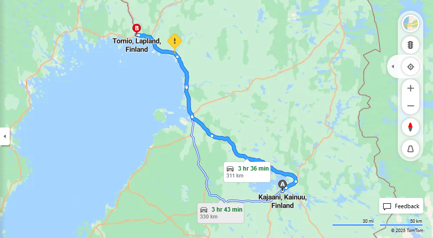 Kajaanista Tornioon - Etaisyys, Ajo, Liikenne ja Matkustusmahdollisuudet