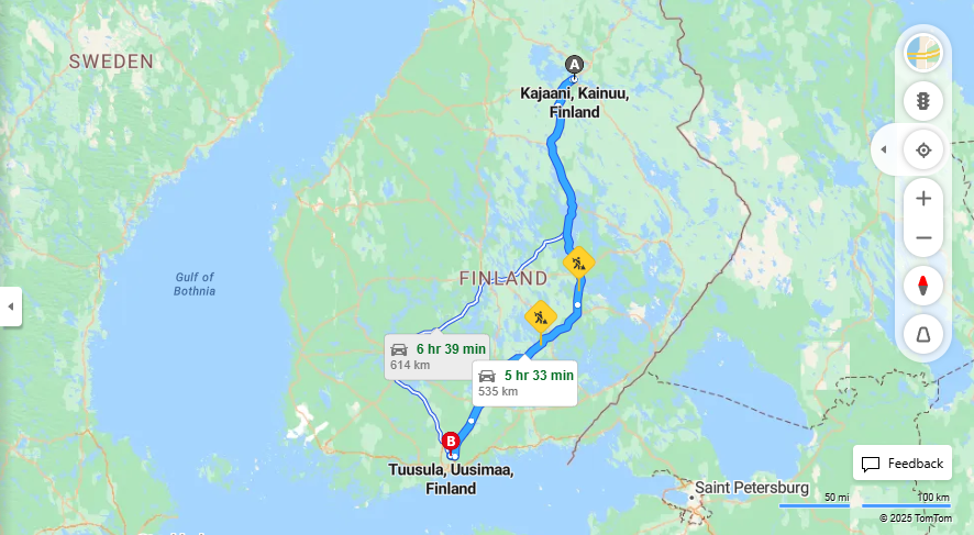 Kajaanista Tuusulaan - Etaisyys, Ajo, Liikkumismahdollisuudet ja Matkustamisvaihtoehdot