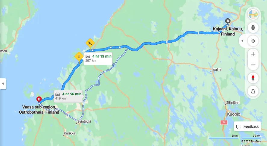 Kajaanista Vaasaan - Etaisyys, Ajaminen, Kuljetus ja Matkavaihtoehdot
