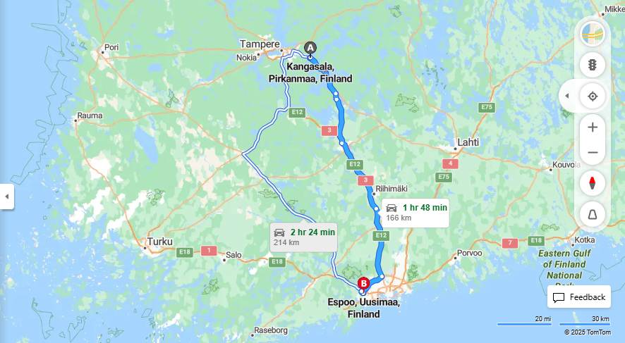 Kangasalta Espooseen - Etaisyys, Ajo, Liikkumis- ja Matkavaihtoehdot
