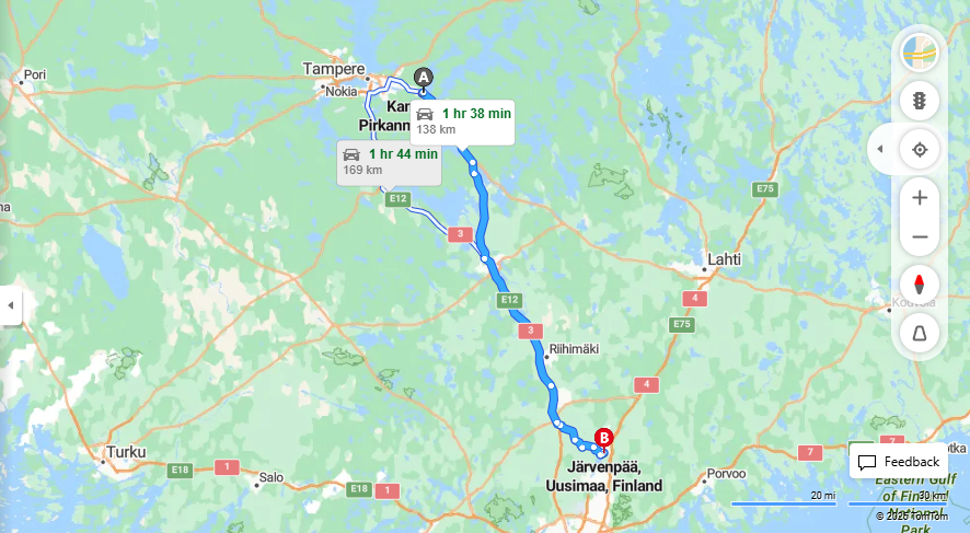 Kangasalta Jarvenpaahan - Etaisyys, Ajaminen, Liikkuminen ja Matkustamisvaihtoehdot