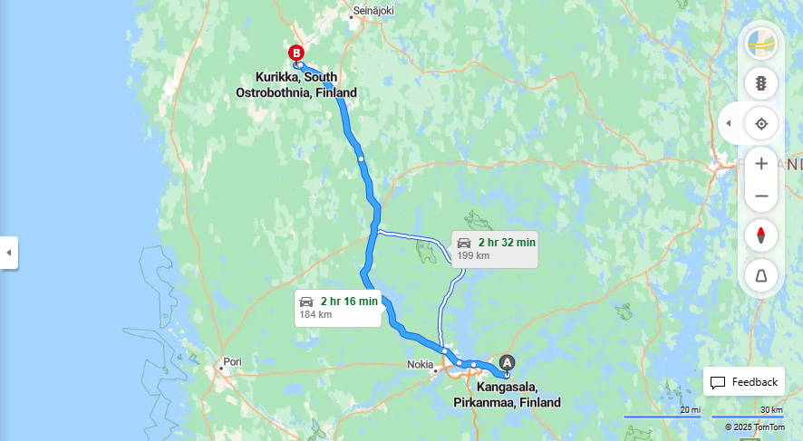 Kangasalta Kurikkaan - Matkan Pituus, Ajo, Kuljetus ja Matkustamisvaihtoehdot