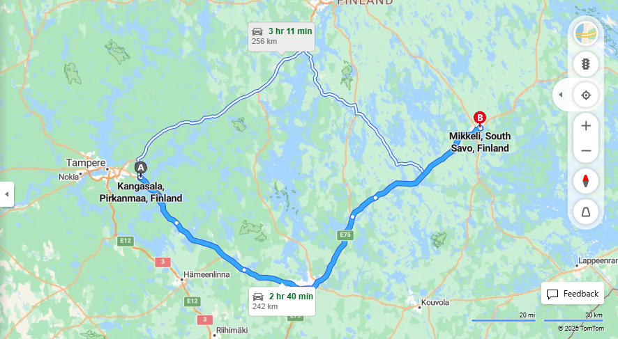 Kangasalta Mikkeliin - Etaisyys, Ajaminen, Kuljetus ja Matkustusvaihtoehdot