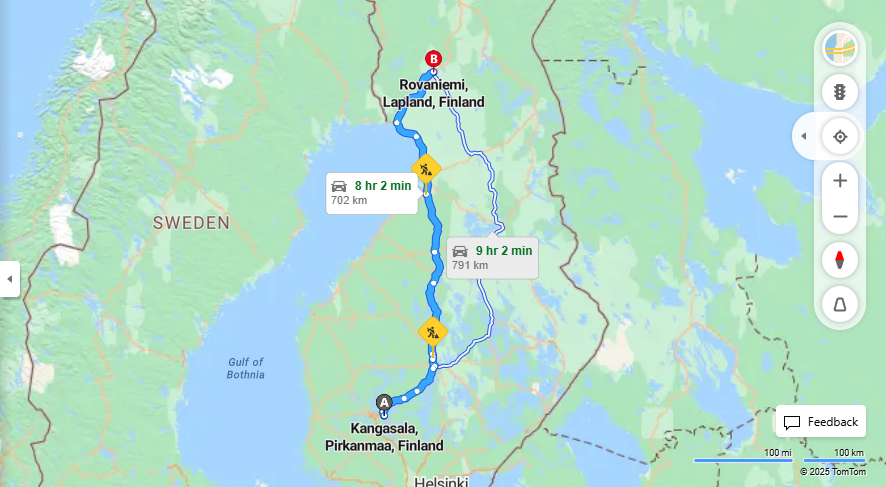 Kangasalta Rovaniemelle - Etaisyys, Ajo, Kuljetus ja Matkavaihtoehdot