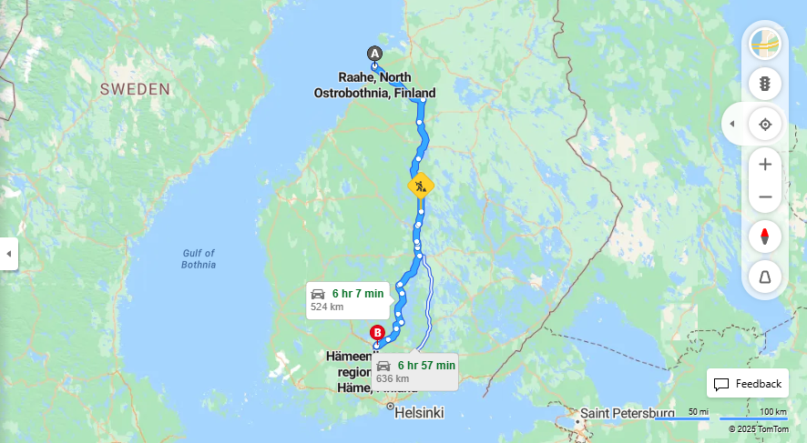 Kaupungista Raahe Hameenlinnaan - Etaisyys, Ajomatka, Kuljetus ja Matkavaihtoehdot
