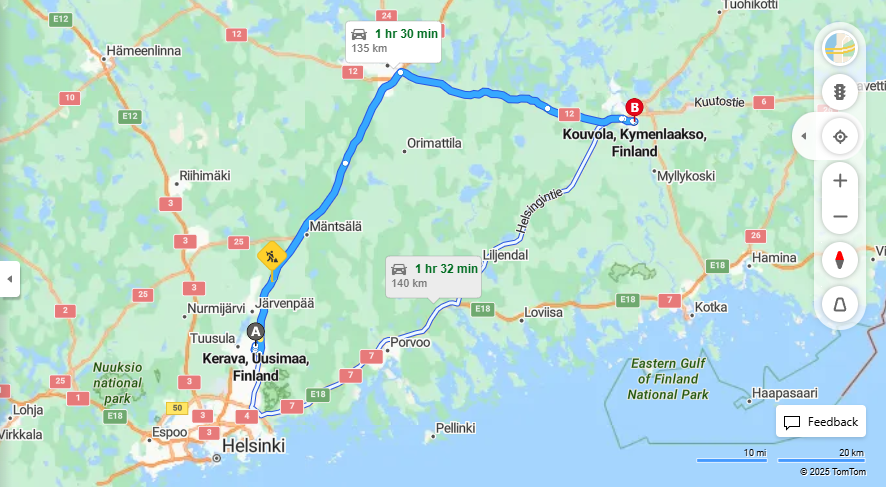 Keravasta Kouvolaan - Etaisyys, Ajo, Liikenne ja Matkustamisvaihtoehdot