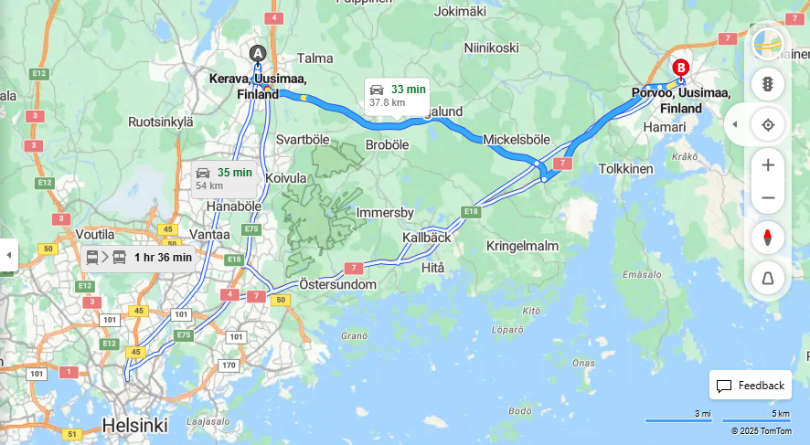 Keravasta Porvooseen - Etaisyys, Ajo, Liikenne ja Matkustamisvaihtoehdot