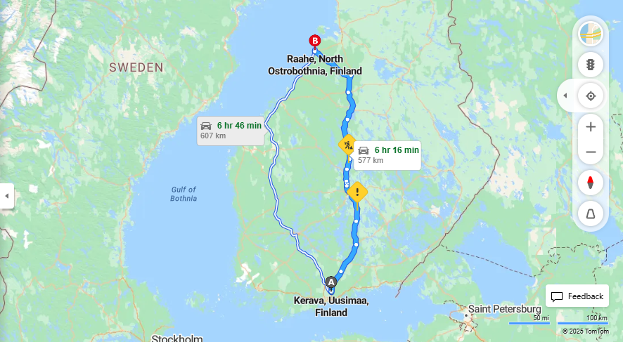 Keravasta Raaheen - Etaisyys, Ajo, Liikenne ja Matkustusvaihtoehdot