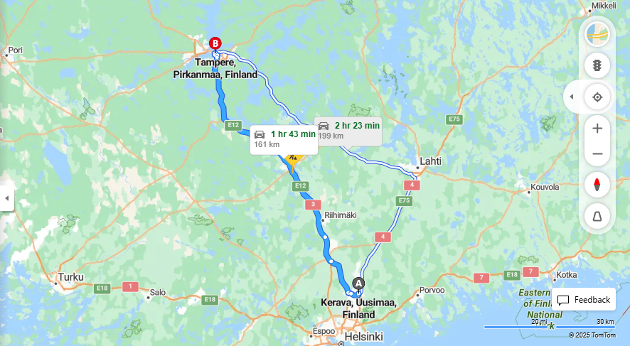 Keravasta Tampereeseen - Etaisyys, Ajo, Liikenne ja Matkustustavat
