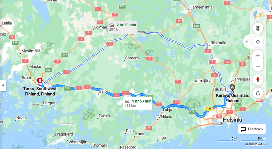 Keravasta Turkuun - Etaisyys, Ajo, Kuljetus ja Matkustusmahdollisuudet