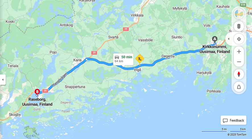 Kirkkonummelta Raseporiin - Etaisyys, Ajo, Kuljetus ja Matkustusmahdollisuudet