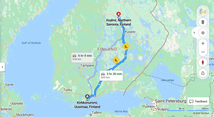 Kirkkonummista Iisalmeen - Etaisyys, Ajo, Liikkuminen ja Matkustusvaihtoehdot