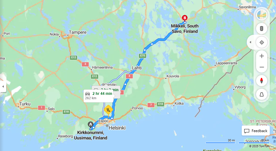 Kirkkonummista Mikkeliin - Etaisyys, Ajaminen, Kuljetus ja Matkustusvaihtoehdot