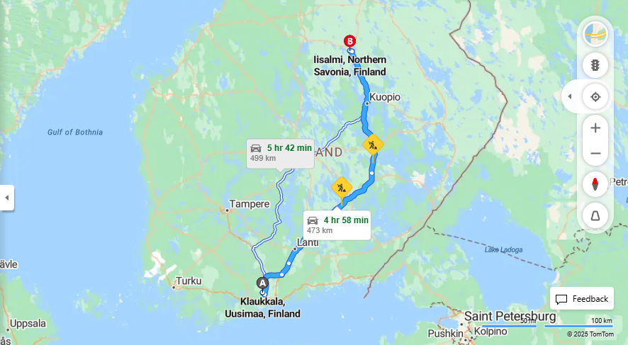 Klaukkalasta Iisalmeen - Etaisyys, Ajo, Liikkuminen ja Matkustusvaihtoehdot