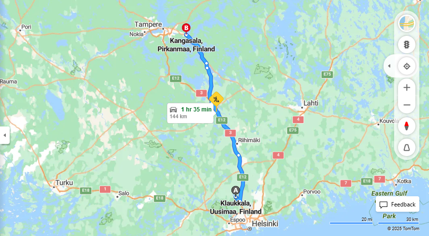 Klaukkalasta Kangasalalle - Etaisyys, Ajo, Kuljetus ja Matkustusmahdollisuudet