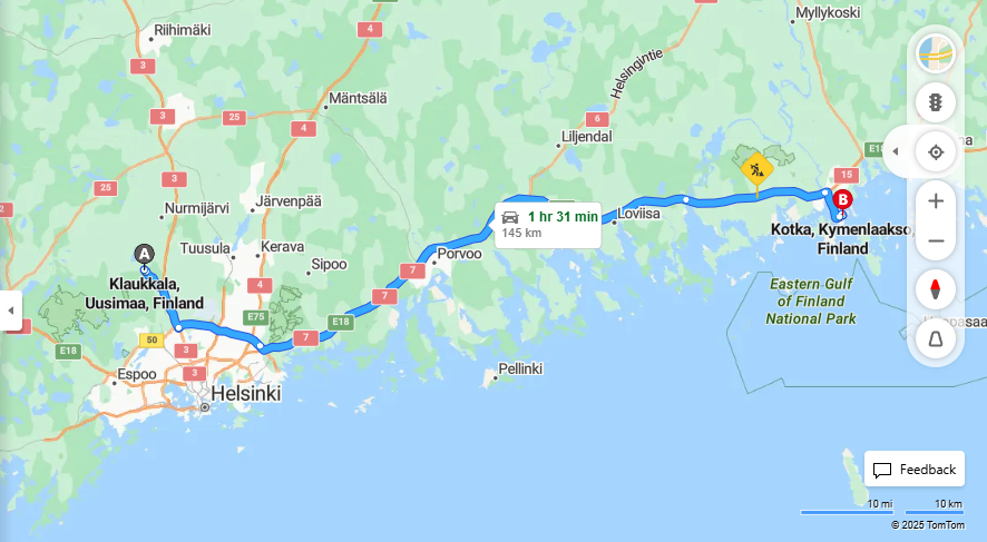 Klaukkalasta Kotkaan - Etaisyys, Ajo, Kuljetus ja Matkustusvaihtoehdot