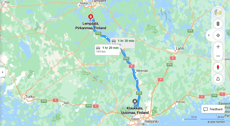 Klaukkalasta Lempaalaan - Etaisyys, Ajo, Liikenne ja Matkustusvaihtoehdot