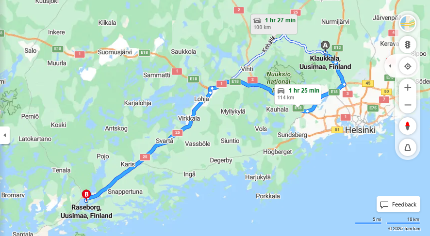Klaukkalasta Raseborgiin - Etaisyys, Ajo, Kuljetus ja Matkavaihtoehdot