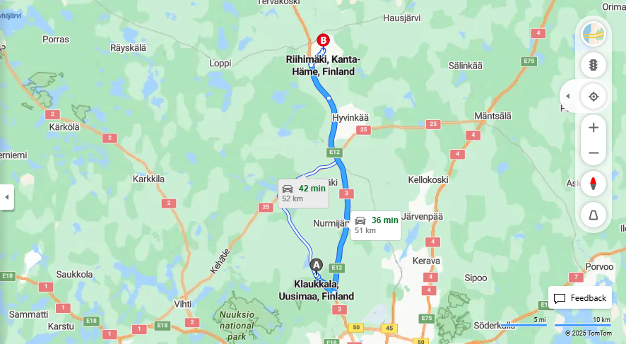 Klaukkalasta Riihimaelle - Etaisyys, Ajo, Kuljetus ja Matkustusvaihtoehdot