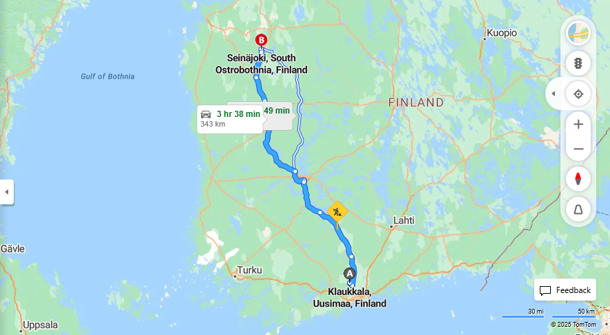Klaukkalasta Seinajoelle - Etaisyys, Ajomatka, Kuljetus ja Matkustusvaihtoehdot