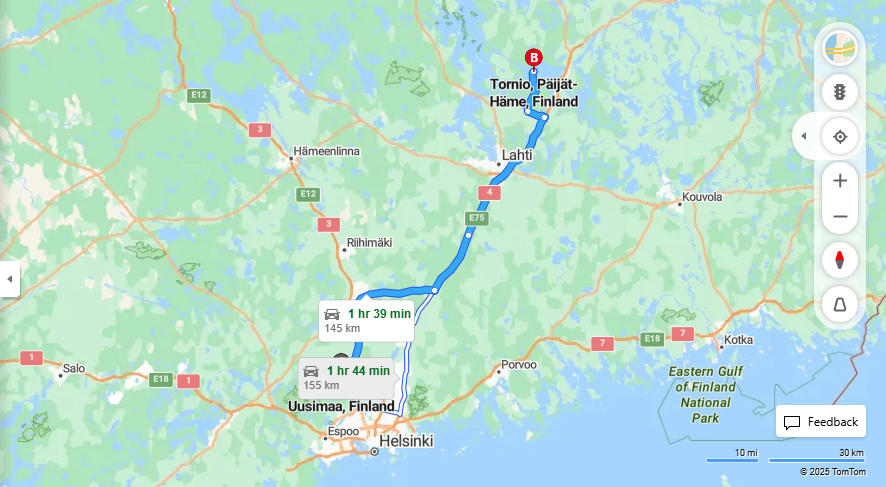 Klaukkalasta Tornioon - Etaisyys, Ajo, Kuljetus ja Matkavaihtoehdot