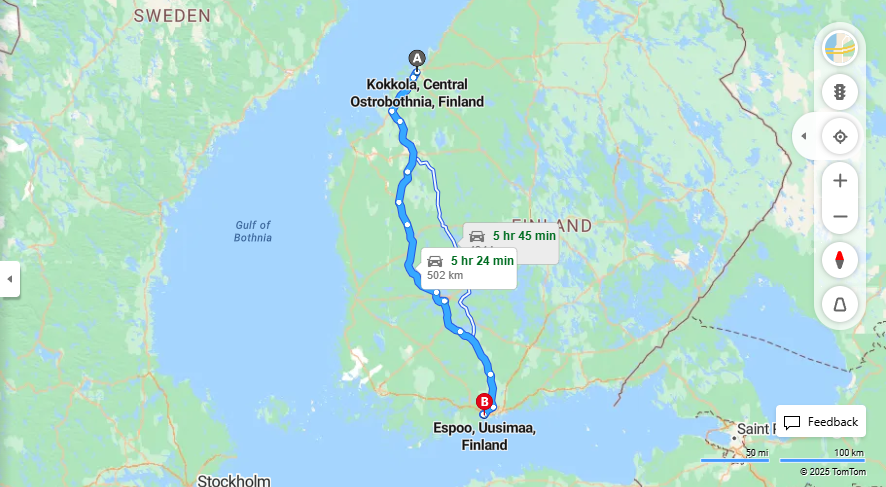Kokkola-Espoo: Etaisyys, Ajaminen, Liikenne ja Matkustusvaihtoehdot